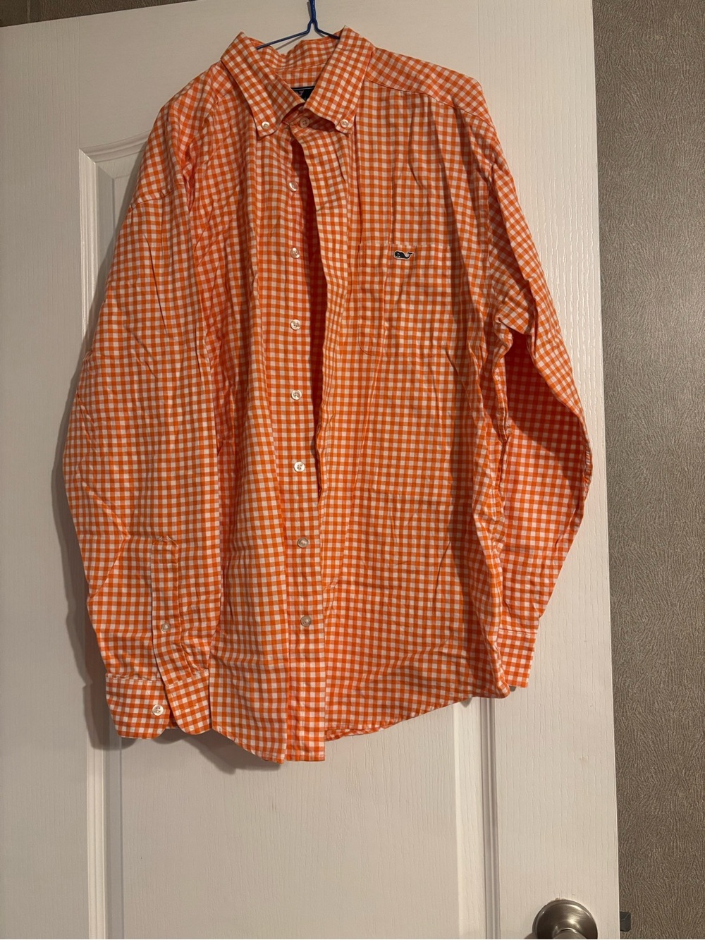 Vineyard Vines Orange and White Gingham Button-Down Shirt